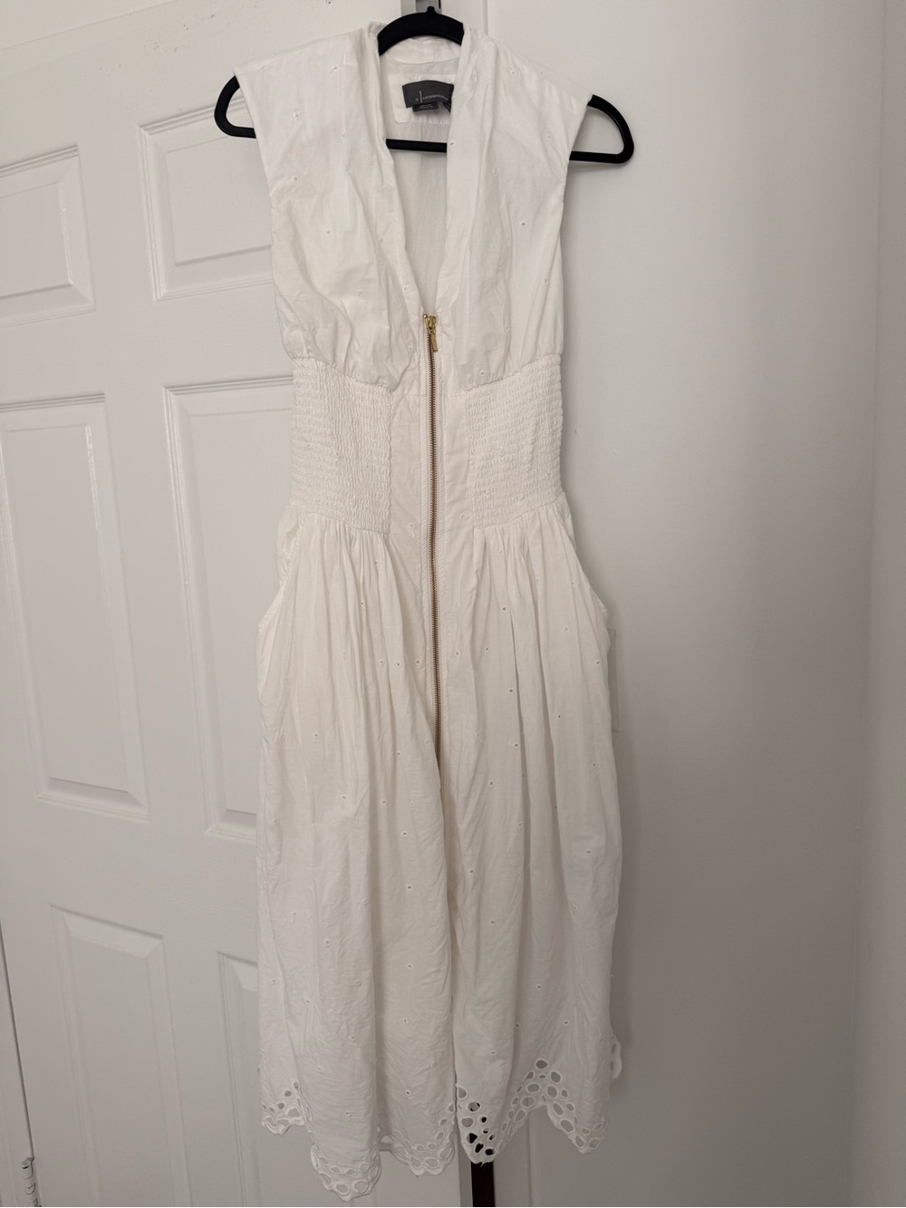 Anthropologie Tommie White Eyelet Zip-Front Midi Dress - Picture 6 of 6